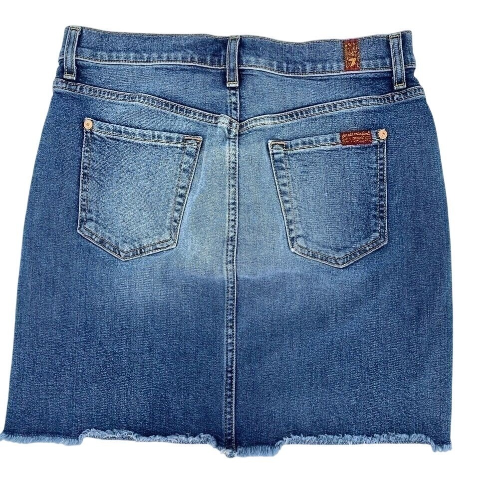 7 For All Mankind Denim Mini Skirt Medium Wash Raw Hem Grunge Revival Size 26